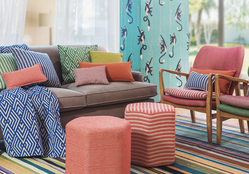 Telas para tapicería, cortinería, decoración, cojinería, cama y exterior, con diseños exclusivos, alta resistencia y opciones técnicas como Sunbrella® para proyectos residenciales, comerciales y contract.
